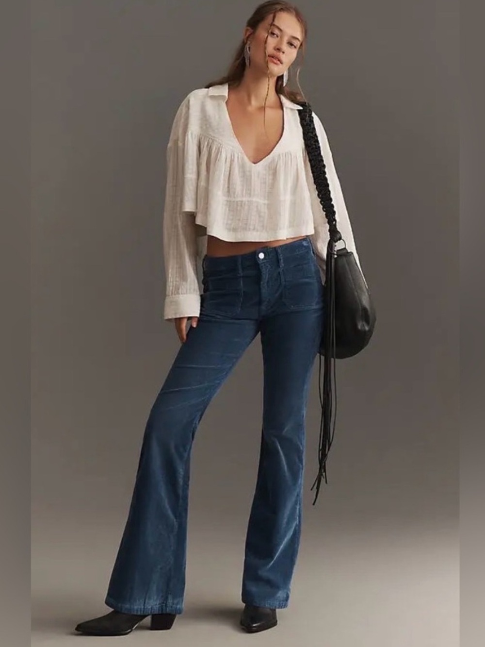 Pilcro Anthropologie The Icon Blue Corduroy Flare Pants 31 Tall